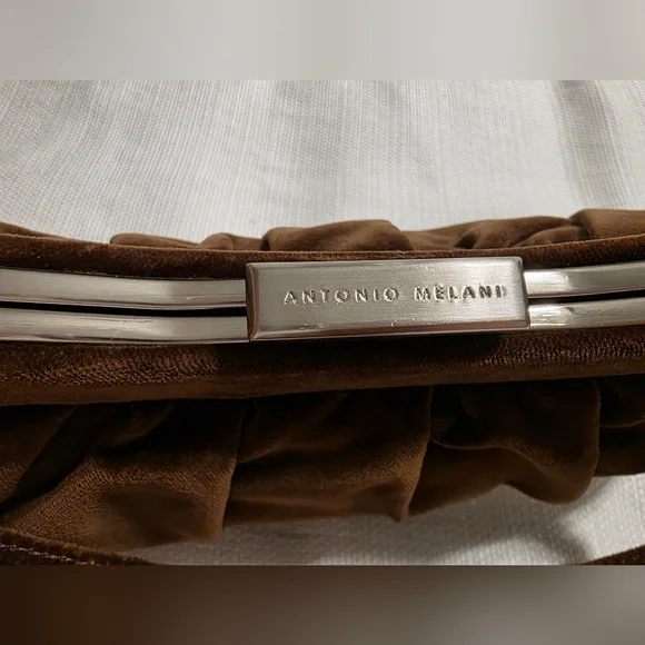 Antonio Melani Brown Velvet Pleated Frame Shoulder Bag - Picture 6 of 12